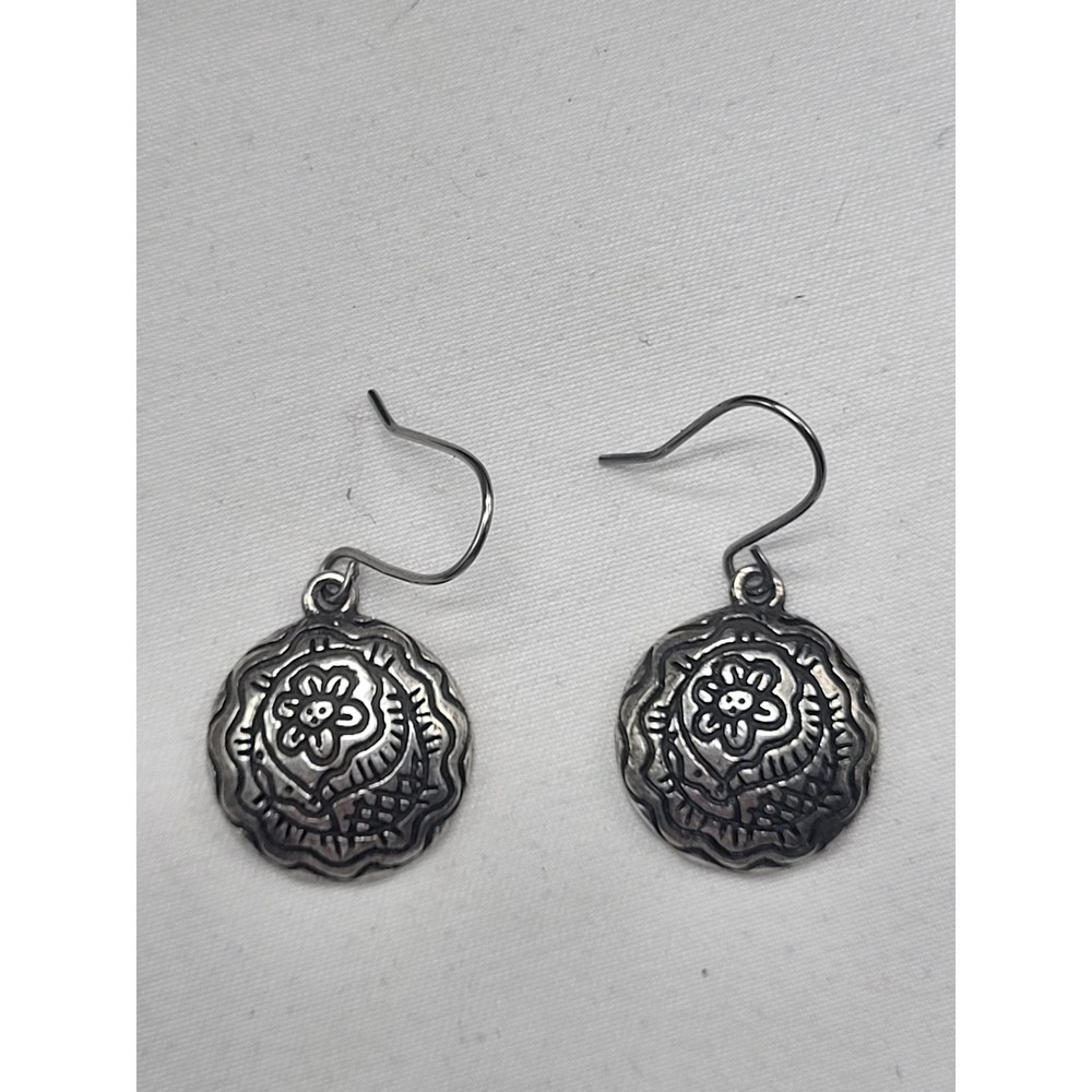 Chico's Flower Silvertone Disc Earrings